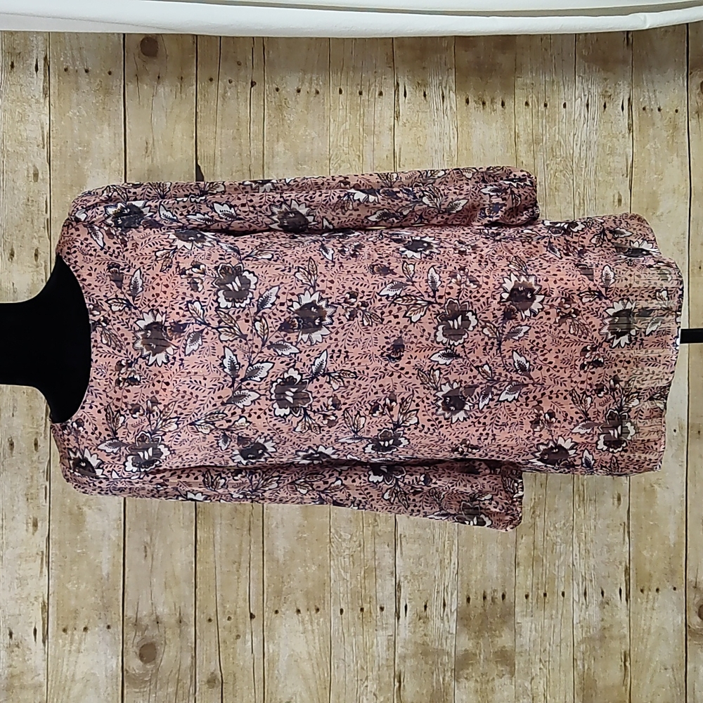 Lulus Ashford Blush Pink Floral Print Long Sleeve Shift Dress